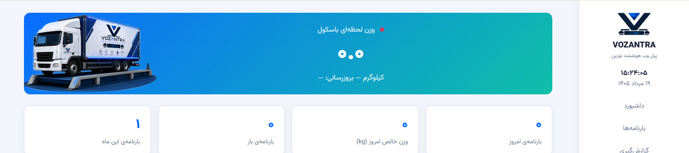 داشبورد پنل وب وزانترا